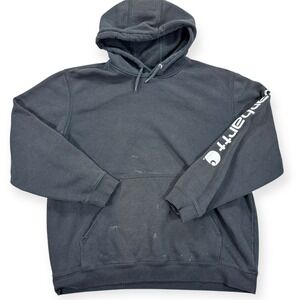 Carhartt K288 BLK Hoodie Men's 2XL Black Sleeve Spell Out Logo Pullover